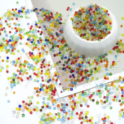 Mixed Color Glass Seed Beads 5000 Pcs, 3mm Small Craft Pony Beads Bulk for Bracelets, DIY Necklace Ring Waist Chain - color: Mixed Color