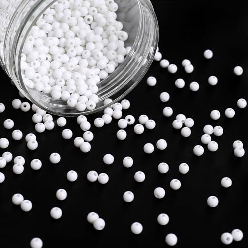 BONNY BOXX 2000PCs 4MM Smooth White Acrylic Round Beads, Plastic Resin Bubblegum Balls Chunky Gumball Beads for Necklace and Bracelet Making, Crafting Supplies - color: Smooth White, size: 4MM