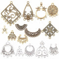 SUNNYCLUE 1 Box 60Pcs 15 Style Tibetan Chandelier Charms Alloy Chandelier Components Links Filigree Flower Linking Charms Teardrop Connector Round Charm for Jewelry Making Charms DIY Supplies Adult - color: 60pcs 15 Style Mixed Color