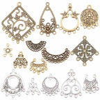 SUNNYCLUE 1 Box 60Pcs 15 Style Tibetan Chandelier Charms Alloy Chandelier Components Links Filigree Flower Linking Charms Teardrop Connector Round Charm for Jewelry Making Charms DIY Supplies Adult - color: 60pcs 15 Style Mixed Color