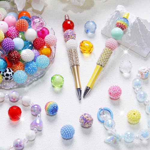 100 Pcs 20mm Beads Macaron Color for Pens Rhinestone Bubblegum Mixed Acrylic Round Chunky Bead Sparkly Craft Large Balls Bead for Pen Beadable Keychain Bracelet DIY Jewelry Making Supplies - color: Macaron Color