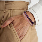 3 PCS Healing Crystal Bracelets for Women 8mm Natural Stone Beaded Stretch Bracelet Amethyst Jewelry Gifts - color: 01 8mm Rose Quartz