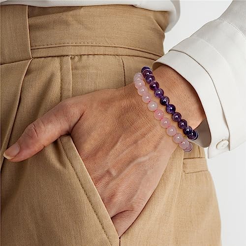 3 PCS Healing Crystal Bracelets for Women 8mm Natural Stone Beaded Stretch Bracelet Amethyst Jewelry Gifts - color: 01 8mm Rose Quartz