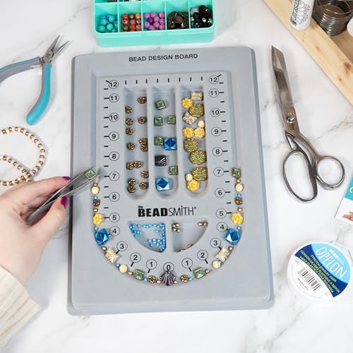 The Beadsmith Bead Board, Grey Flocked, 28” U-Shaped Channel, 8.5 x 12 inches, Design Boards for Creating Bracelets, Necklaces and Other Jewelry - size: 28" - 1 Channel