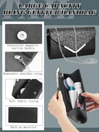 Henoyso 5 Pcs Rhinestone Jewelry Sets Prom Purse Jewelry Rhinestone Clutch Purse Bride Necklace Earrings Bracelets for Women - color: Black