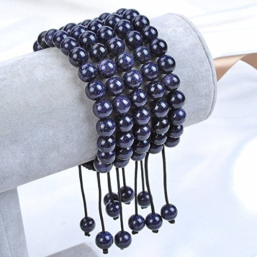 MASSIVE BEADS Natural Healing Power Gemstone Crystal Beads Unisex Adjustable Macrame Bracelets - color: Blue Sand, size: 8mm