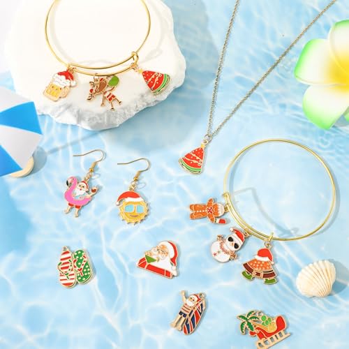 MARFOREVER 40 Pcs/20 Pairs Christmas in July Charms, Summer Christmas Enamel Charm Holiday in July Beach Hawaiian Pendants for Bracelet Necklace Earrings Making Accessories - style: Christmas in July