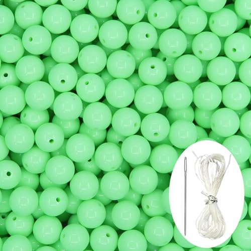 70Pcs Light Green Acrylic Round Beads, Smooth Plastic Spacer Beads Set with Beading Needle and 13Ft Elastic String Cord for Jewelry Making Bracelets Necklace Earring DIY Crafting Supplies - 16mm - color: Light Green, size: 16mm