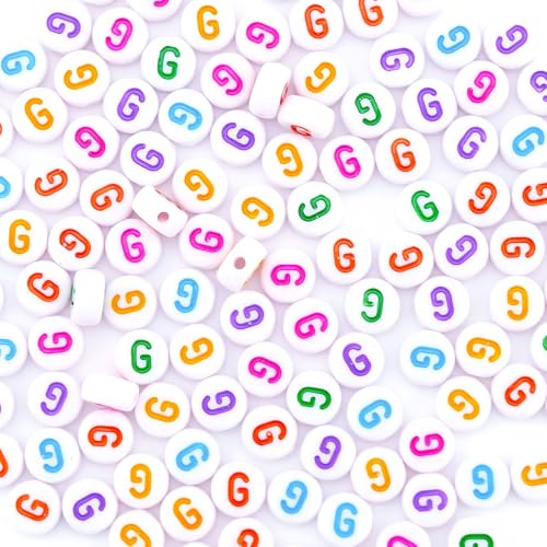 300Pcs Colorfed Letter Beads G 4X7mm Individual Round Alphabet Beads for Friendship Jewelry Making - color: Round - G