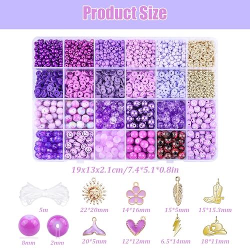 Purple Beads for Jewelry Making,3500pcs Clay Beads,Purple Friendship Bracelet Making Kit DIY Craft Set with 3mm Seed Bead,8mm Glass Bead - color: 24 Color-B