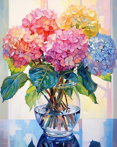 EIBEILI Diamond Painting Kits for Adults, Hydrangea in Glass 5D Diamond Art Kits for Beginner DIY Full Drill Diamond Dots Crystal Craft Kits for Home Wall Decor Gifts 11.8x15.7 inch - color: Flowers-4