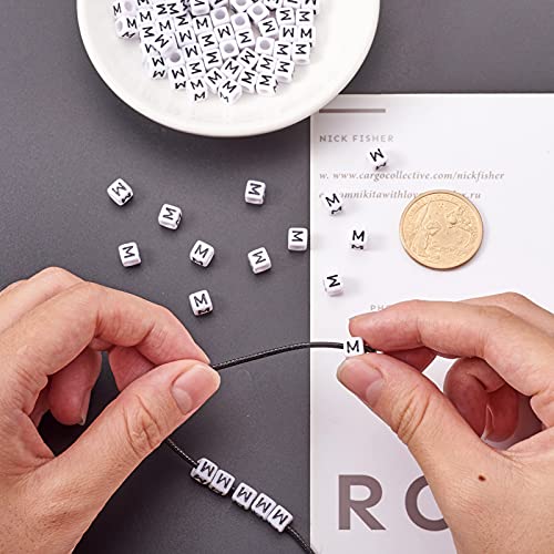 FASHEWELRY 300Pcs Cube White Acrylic Letter Beads 6x6mm Letter M Alphabet Beads for DIY Bracelet Necklace Jewelry Making - color: Letter M, size: 6x6x6mm