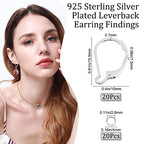 Beebeecraft 1 Box 20Pcs Leverback Earring Findings 925 Sterling Silver Plated French Earring Hooks 15.6x10mm Ear Wire Clip Earring Connector with 20Pcs Open Jump Rings for Jewelry Making - color: Silver