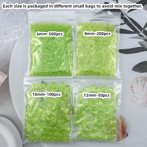 850pcs Acrylic Round Faceted Beads 6mm 8mm 10mm 12mm Faceted Round Spacer Beads for Bracelets Necklace Earring DIY Jewelry Making Craft(Light Green) - color: Light Green