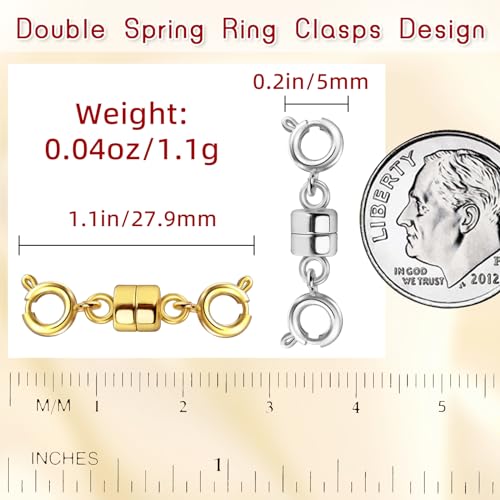 MKCYD Double Magnetic Necklace Clasps and Closures, Necklace Extenders for Women, 14K Gold and Silver Magnetic Jewelry Clasps for Bracelets - color: 12Pcs | Gold & Silver