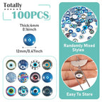 100Pcs/Set Flat Round Transparent Glass Cabochons with Pattern Eye Flatback Glass Dome Flatback Cab Beads for Photo Cameo Jewelry Making Necklace Ring DIY Crafts 12x4mm Blue Eye - color: 100Pcs-12x4mm-Blue Eye