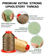 1000 Meters FIVEIZERO Extra Strong Upholstery Thread,Khaki Bonded Nylon Thread for Denim Leather,Craft,Machine,DIY and Home (1 Pack) CJ - color: Khaki