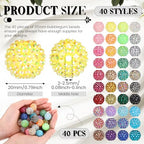 40 Pcs 20 mm Rhinestone Beads Bulk Crystal Round Disco Ball Chunky Bubblegum Beads for Pens Bracelets Charms Craft European Style Jewelry Making Supplies Christmas(40 Colors) - color: 40 Colors