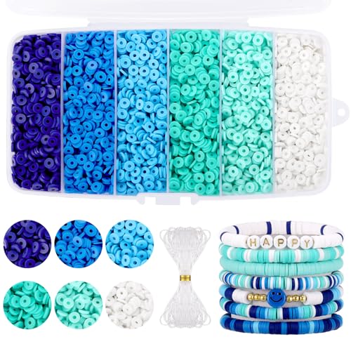 6000 Pcs Blue Clay Beads for Bracelets Making, Funtopia Heishi Beads Polymer Clay Beads, Flat Round Disc Clay Beads for Jewelry Making (6mm) - color: 1.Blue