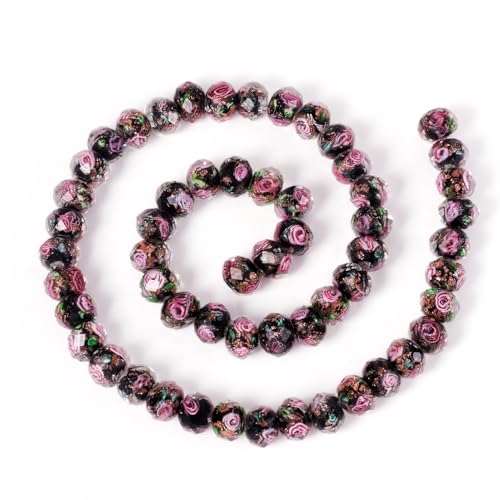 Elecrelive 60Pcs Gold Sand Lampwork Beads Black Rondelle Flower Glass Beads 10mm Floral Crystals for DIY Bracelet Necklace Earring Jewelry Making - color: Black