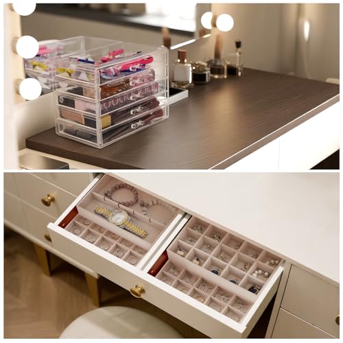 FEISCON Jewelry Box Organizer，Acrylic Storage Organizer with 5 Drawers Adjustable Velvet Trays grid size Jewelry Storage Box Clear Jewelry Organizer Gift for Women Girls (5 layer) - size: 5 layer