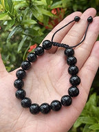 GAF TREASURES Grade A ++ Gemstone Round Bead Adjustable Bracelet 10mm, Genuine Crystal Bead Bracelet, Gift for Men & Women - color: Black Obsidian