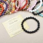Natural Healing Gemstone Bracelet Handmade Yoga Stretch Elastic Bracelet Stress Relief Crystal Jewelry for Men and Women - color: Black Onyx (Positive Energy), size: 8mm