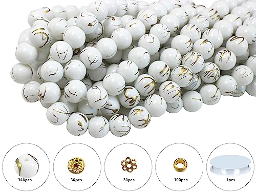 500PCS 10mm White Round Glass Beads Bracelet Space Loose Smooth Beads for Jewelry Making, Earring, Necklaces, Keychains, Lanyards & Adult Crafting - size: 10mm White #364