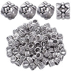 BronaGrand 100pcs Large Hole Antique Silver Flower Bead Spacers Alloy Tube Beads for DIY Necklace Bracelet Jewelry Craft Making Accessory - color: Silver1