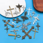 Youdiyla 21pcs Alloy Ancient Silvery Ancient Cyan Cross Series Pendant Jewelry Making DIY Keychain Earrings Pendant Various Design Charms for Jewelry Making Bracelets Necklace (M23) - color: M23