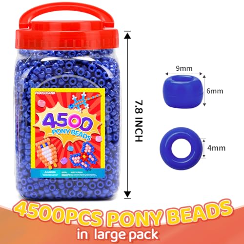 Praisebank Pony Beads, 4500pcs 6x9mm, Wholesale Beads, Bracelets Jewelry Making, Arts & Crafts(Dark Blue) - color: DARKBLUE, size: Large Size