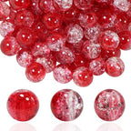 100Pcs 10mm Crackle Glass Beads for Jewelry Making - Round Spacer Crystal Beads Bulk, DIY Craft Supplies for Necklace Bracelet Earrings (Ruby red Transparent) - color: Ruby red Transparent
