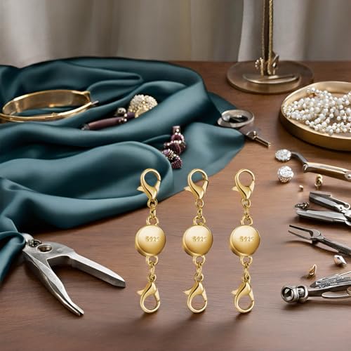 925 Silver and Gold Magnetic Necklace Clasps, Round Necklace Clasp Closures for Jewelry Making,Magnetic Necklace Clasps and Extenders,for Bracelet Necklace and Accessories (10pcs | Gold Silver) - color: 10pcs | gold silver