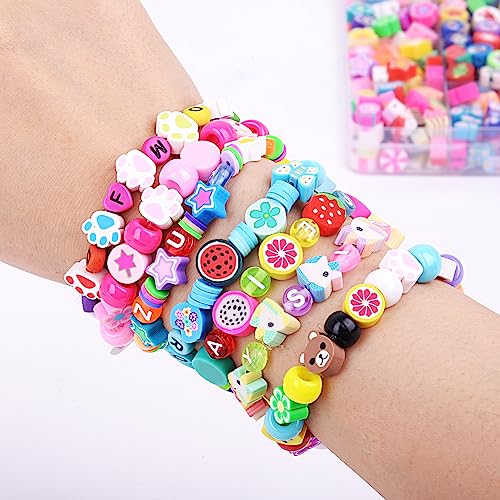 1000PCS Polymer Clay Beads Bracelet Making kit, 24 Style Cute Fun Beads Flower Animal Rainbow Eye Charms for Jewelry Necklace Earring Making DIY Accessories for Women Girls - color: B1#Style 2