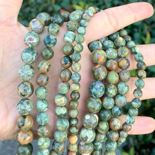 90pcs Adabele Natural Green Rhyolite Rainforest Jasper Healing Gemstone 4mm (0.16 inch) Small Round Beads Gem Stone Spacer for Craft Jewelry Making GF4-4 - color: Rainforest Jasper (Rhyolite), size: 4mm (90pcs/1 Strand)
