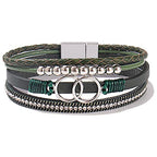 FANCY SHINY Mothers Day Gifts Boho Leather Wrap Bracelet Stackable Infinity Chunky Cuff Bracelets Western Hippie Outfits Jewelry Valentine Gifts for Women - color: Olive Green