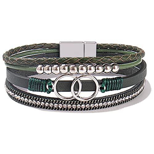 FANCY SHINY Mothers Day Gifts Boho Leather Wrap Bracelet Stackable Infinity Chunky Cuff Bracelets Western Hippie Outfits Jewelry Valentine Gifts for Women - color: Olive Green