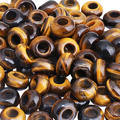 SUNYIK Tiger's Eye Stone Large Hole (6mm) Rondelle Loose Charms European Bead fits Bracelet,Jewelry Makings Pack of 20 - color: Brown-Tiger's Eye Stone, size: 14x8mm