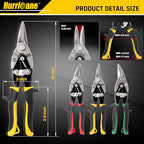 HURRICANE 3 pc Aviation Tin Snips Set, 10 inch Metal Cutter Shears for Cutting Sheet Metal, Cr-V Blades, Straight Left and Right Aviation Snips, with Ergonomical TyreGrip Handle and Safety Latch - size: 3 Piece Regular Set: Straight, Left, Right