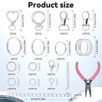 Prdingfy 579PCS Keychain Making Kit, Key Chain Supplies Including Keychain Clip, Key Rings, Lobster Claw Clasps, Jump Rings, Extender Chain,Pliers for Key Chain Making and Jewelry Making(Silver) - color: Sliver