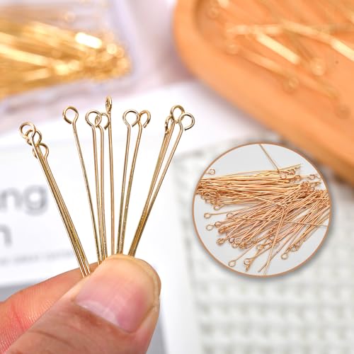 150pcs 40mm 14K Gold Filled Eye Pins DIY Crafts Beads Charms Earring Bracelet Jewelry Making Accessories Supplies - color: Gold Eye Pins, size: 40mm