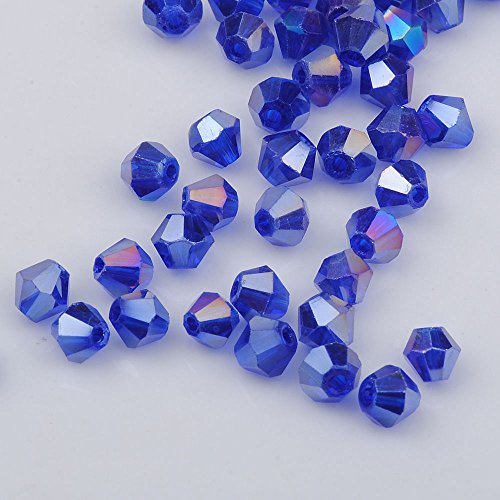 DIY 4mm 1000Pcs Bulk Faceted Bicone Crystal Glass Beads with Container Box Beads for Making Jewelry (deep Blue) - color: deep blue