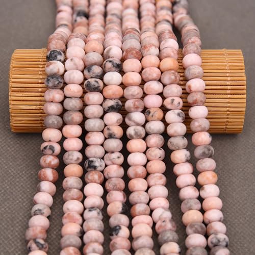 BONNY BOXX 1 Strand Natural 5 * 8mm Pink Zebra Jasper Rondelle Beads, Natural Abacus Disk Stone Beads Loose Spacer Gemstone for DIY Bracelet Necklace Jewelry Making - color: Pink Zebra Jasper, size: 5*8MM