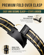 MagnetRX® 3X Strength Titanium Magnetic Bracelet – Magnetic Bracelets for Men – Premium Fold-Over Clasp and Adjustable Length with Sizing Tool (Black/Gold) - color: Black/Gold (3X Strength)
