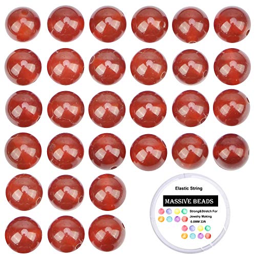 100Pcs Natural Crystal Beads Stone Gemstone Round Loose Energy Healing Beads with Free Crystal Stretch Cord for Jewelry Making (Carnelian, 6MM) - color: Carnelian, size: 6MM