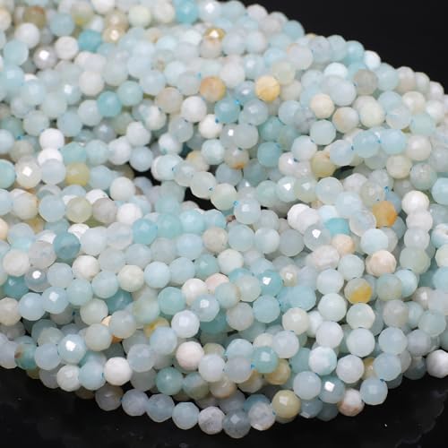 90pcs 4mm Natural Amazonite Gemstone Beads Faceted Round Loose Stone Beads for Jewelry Making - color: Amazonite, size: 3.7-4.2mm