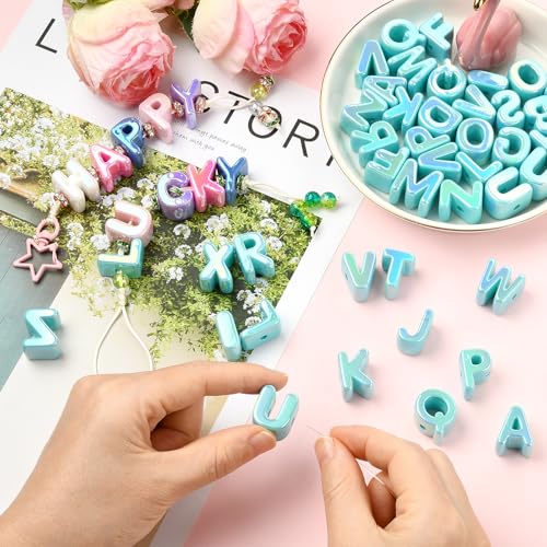 Ornaland 90-100Pcs Large Letter Beads Acrylic Alphabet Letter Beads Random Mixed Alphabet Shape Bead for Bracelets Keychains Jewelry Lanyards Making(Turquoise) - color: Turquoise