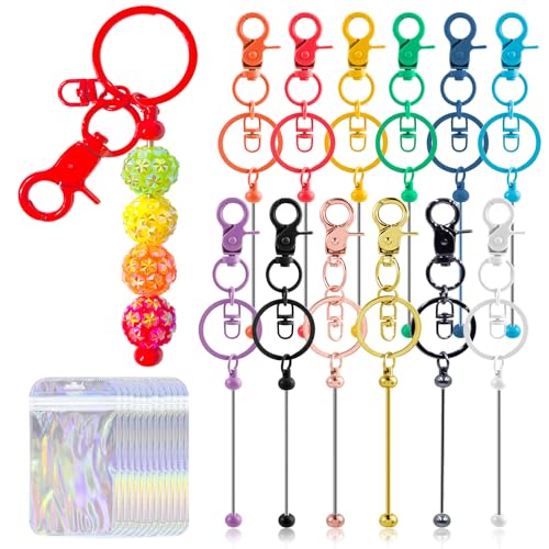 72 Pcs Beadable Keychains Bars bulk - 36 Colorful DIY Metal Beaded Keychain Making Kit + 36 Bags Included, Bead Keychain Supplies,Blank Key Chain, Perfect for Women, Men, Mother's Day, Birthday Gift - color: A-colorful, size: 36