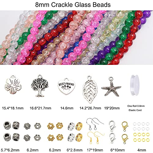 720PCS 8mm Crackle Glass Round Bulk, Bracelet Space Loose Smooth Beads for Jewelry Making Earring, Necklaces, and DIY Crafts,Keychains, Lanyards & Adult Crafting - size: 8mm Crackle Mixed