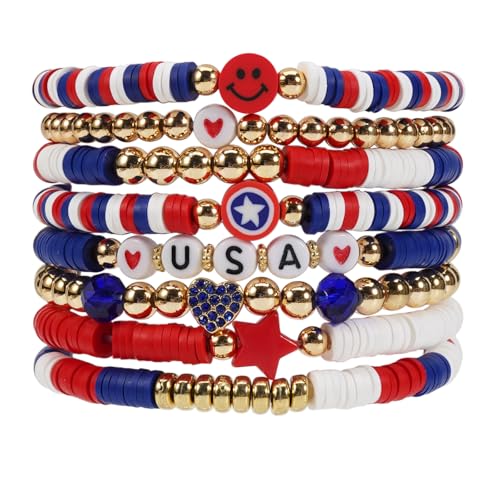 Twinfree Bohemia Beaded Bracelet for Women, Polymer Clay Stretch Bracelets - color: color 45